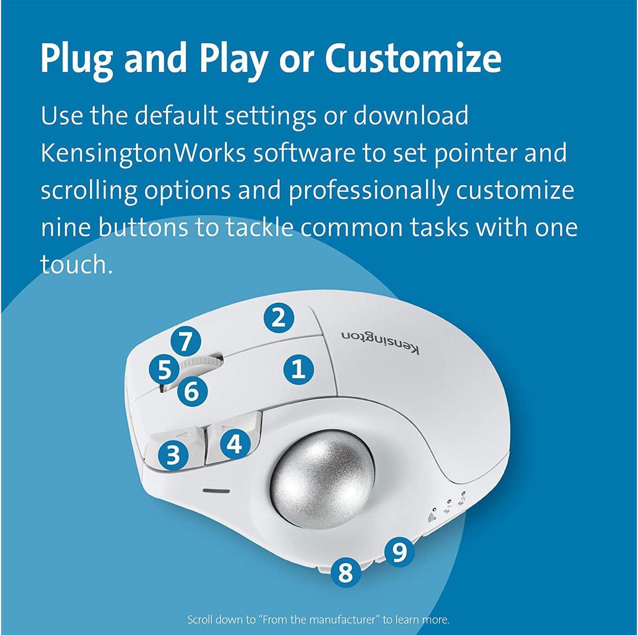 Alt view image 6 of 8 - Kensington Pro Fit Ergo Vertical Wireless Trackball - White (K75263WW)
