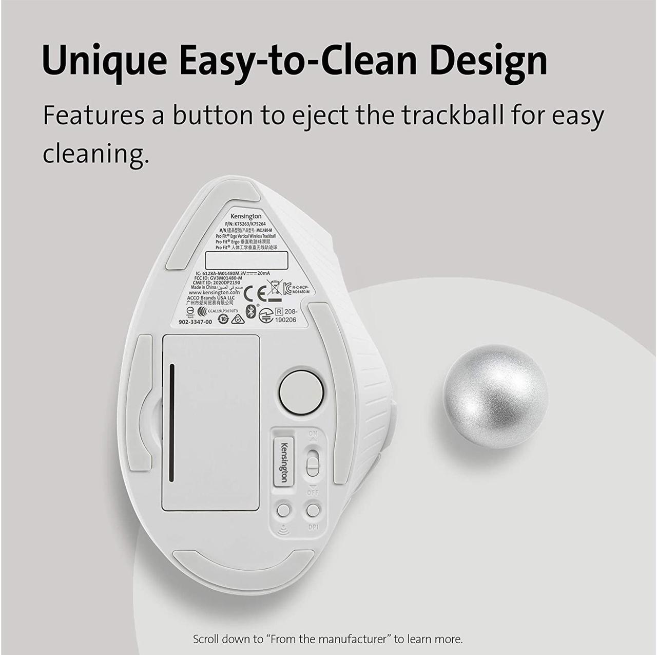 Alt view image 7 of 8 - Kensington Pro Fit Ergo Vertical Wireless Trackball - White (K75263WW)