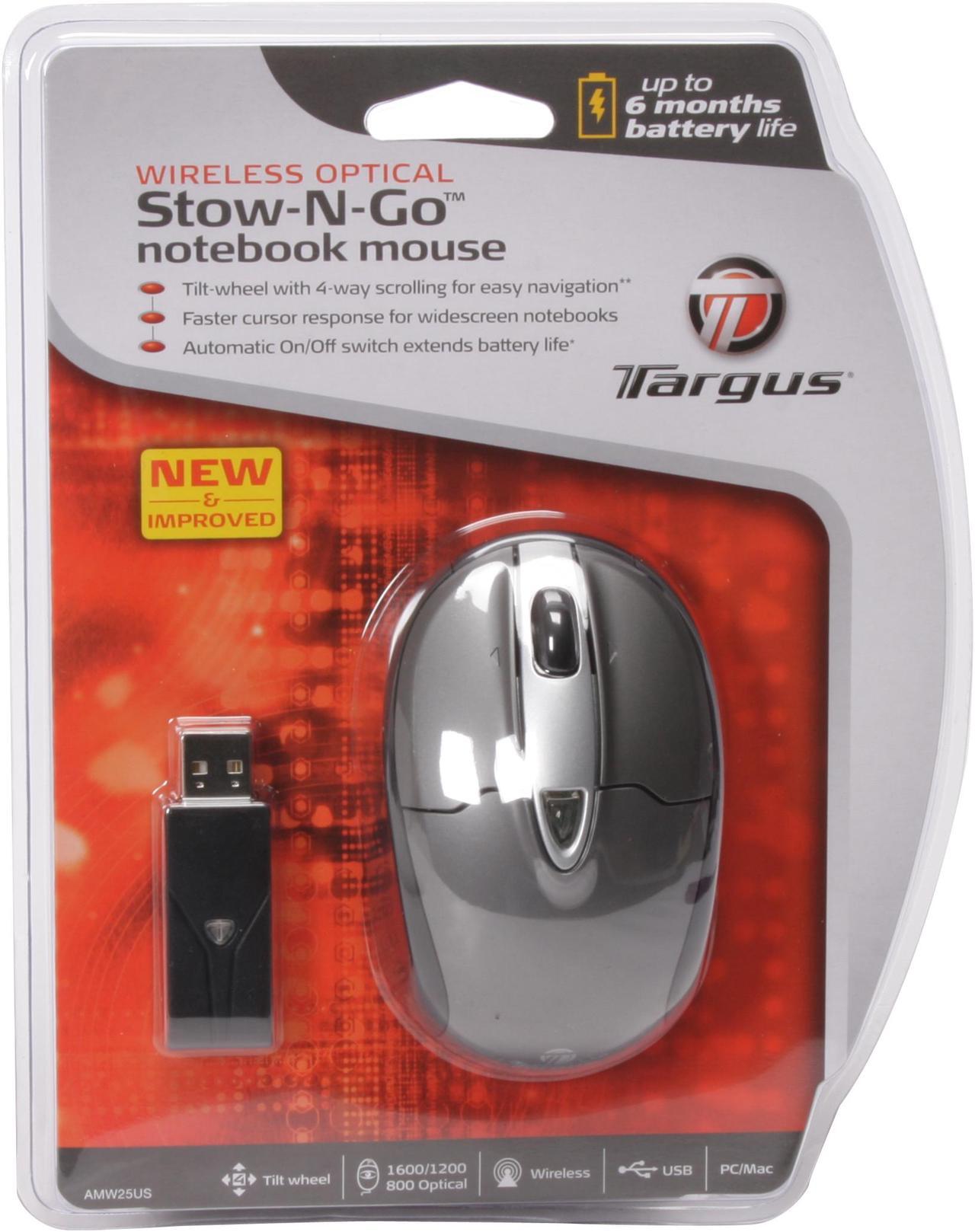 Alt view image 10 of 10 - Targus AMW25US Silver/Black 4 Buttons 1 x Wheel Wireless Optical Stow-N-Go Notebook Mouse