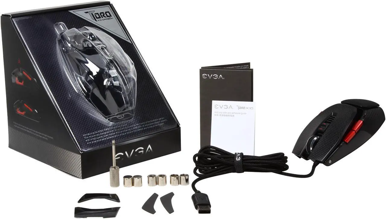 Alt view image 8 of 7 - EVGA TORQ X10 Carbon 901-X1-1102-KR Black 9 Buttons 1 x Wheel USB Wired Laser Gaming Mouse