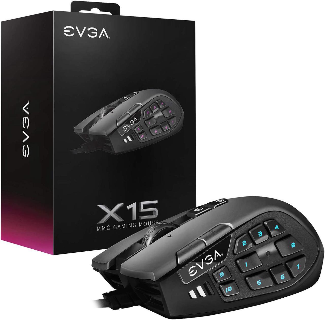 Alt view image 9 of 19 - EVGA X15 MMO Gaming Mouse, 8k, Wired, Black, Customizable, 16,000 DPI, 5 Profiles, 20 Buttons, Ergonomic 904-W1-15BK-KR