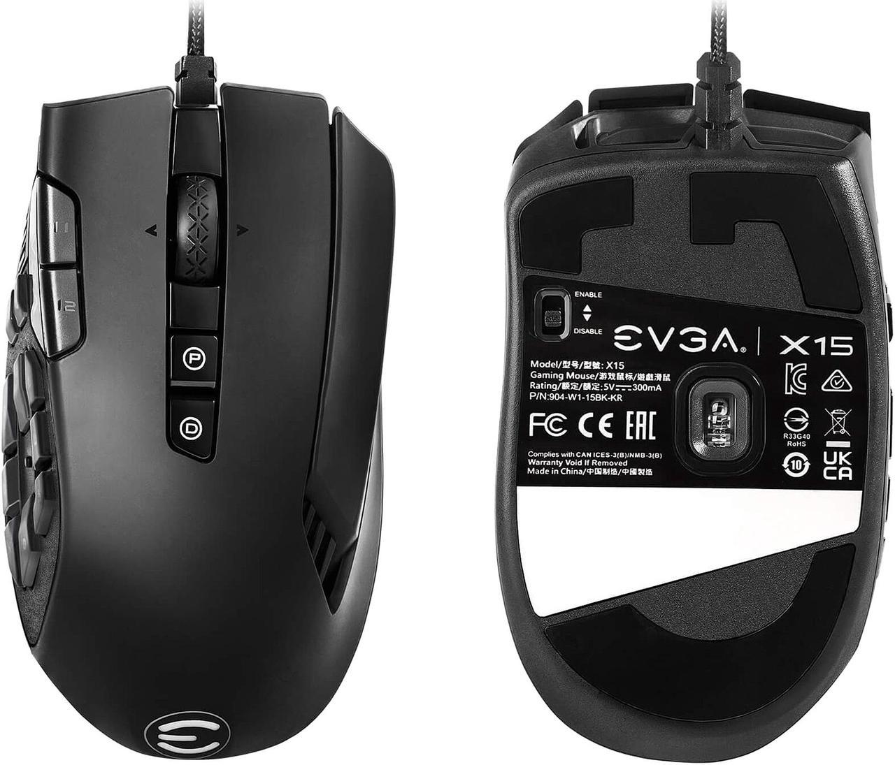 Alt view image 4 of 19 - EVGA X15 MMO Gaming Mouse, 8k, Wired, Black, Customizable, 16,000 DPI, 5 Profiles, 20 Buttons, Ergonomic 904-W1-15BK-KR