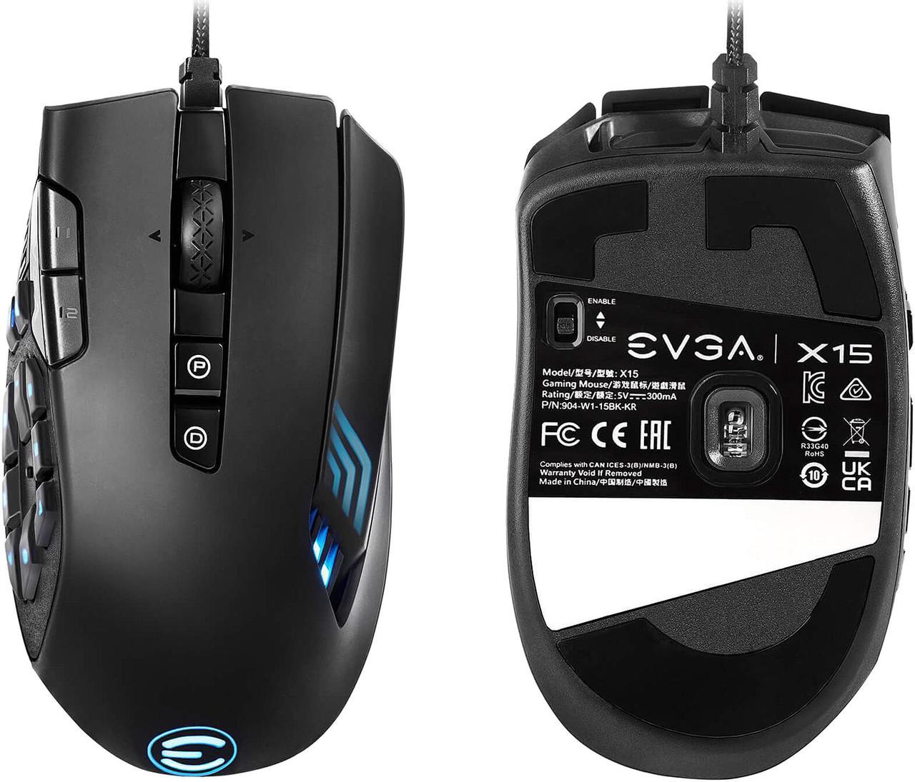 Alt view image 5 of 19 - EVGA X15 MMO Gaming Mouse, 8k, Wired, Black, Customizable, 16,000 DPI, 5 Profiles, 20 Buttons, Ergonomic 904-W1-15BK-KR