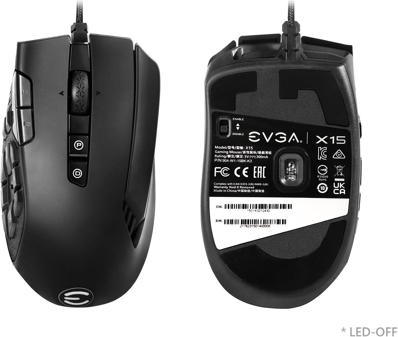 Alt view image 2 of 8 - EVGA X15 MMO Gaming Mouse, 8k, Wired, Black, Customizable, 16,000 DPI, 5 Profiles, 20 Buttons, Ergonomic 904-W1-15BK-K3