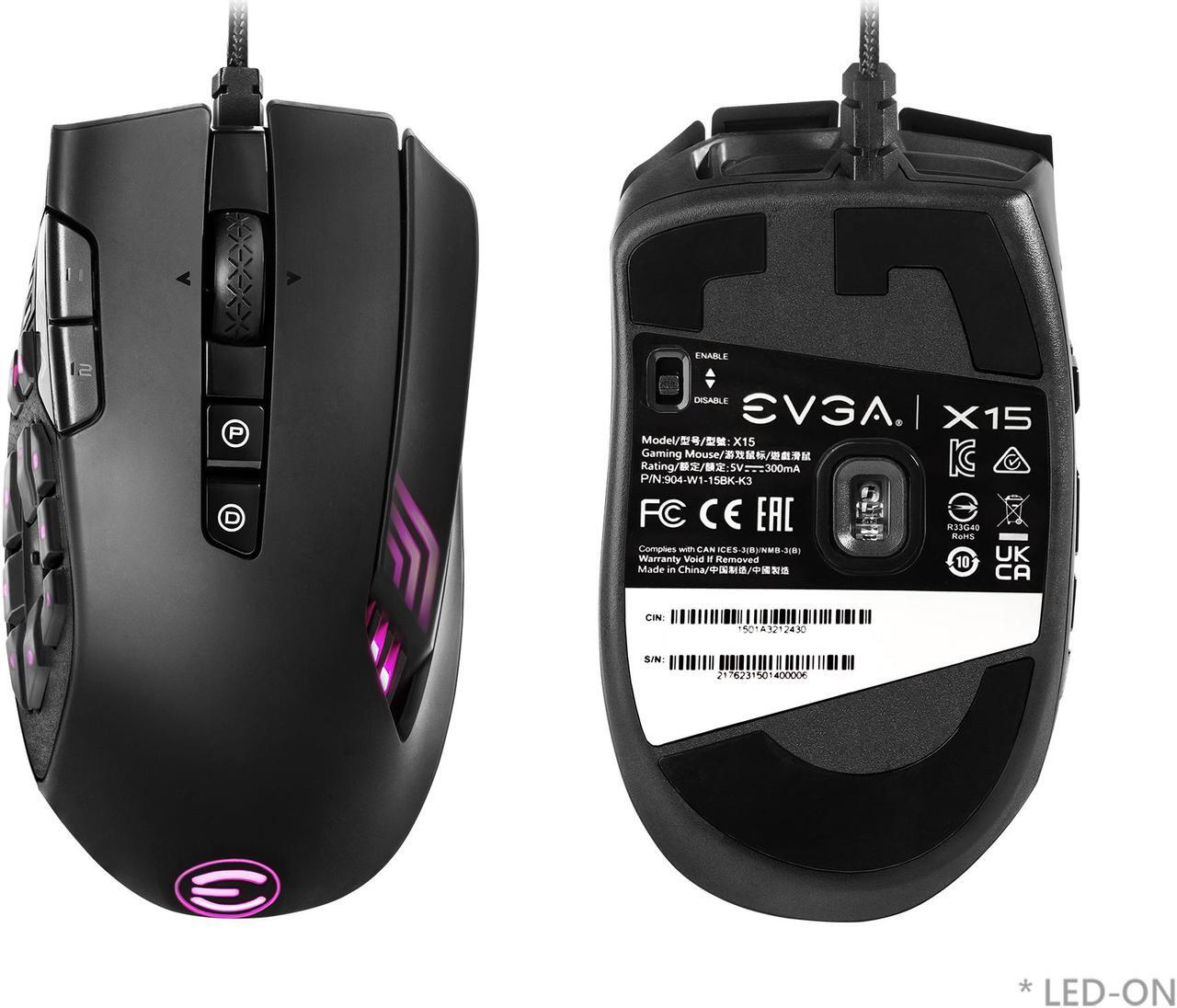 Alt view image 3 of 8 - EVGA X15 MMO Gaming Mouse, 8k, Wired, Black, Customizable, 16,000 DPI, 5 Profiles, 20 Buttons, Ergonomic 904-W1-15BK-K3