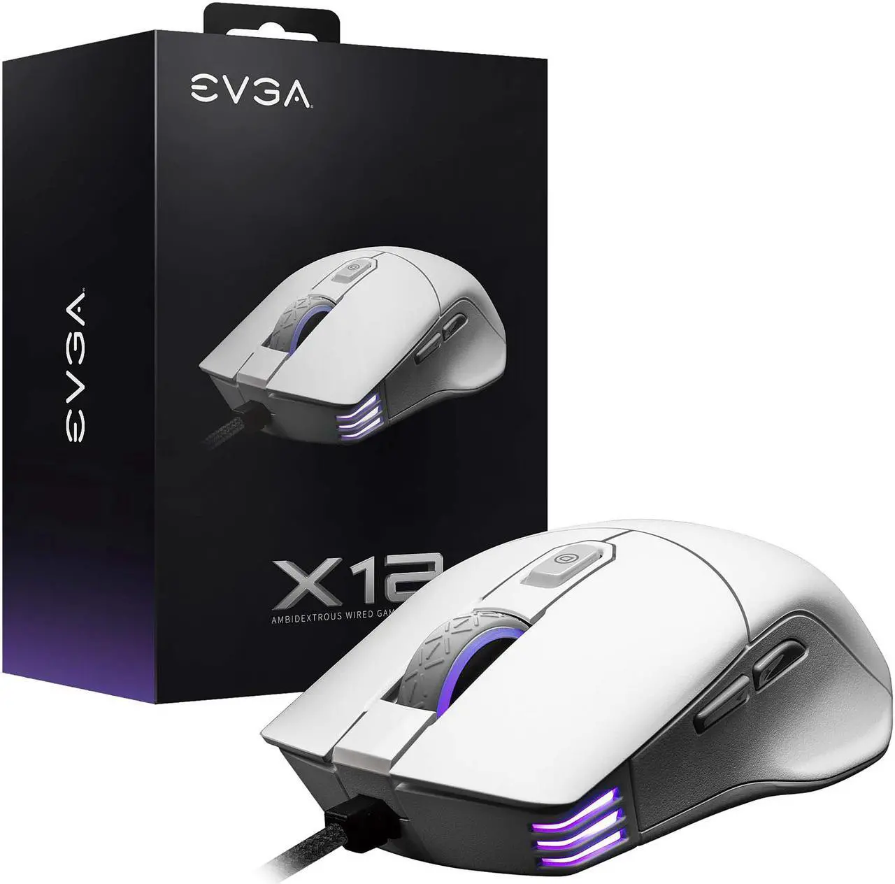 Alt view image 9 of 9 - EVGA X12 Gaming Mouse, 8k, Wired, White, Customizable, Dual Sensor, 16,000 DPI, 5 Profiles, 8 Buttons, Ambidextrous Light Weight, RGB, 905-W1-12WH-KR
