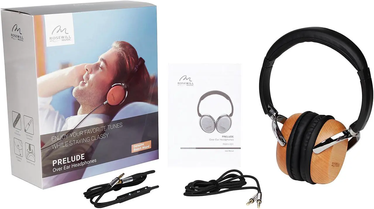 Alt view image 8 of 7 - Rosewill Prelude On-Ear Wood Headphones, In-Line Volume Control Switch and Microphone, Genuine Beech Wood Swivel Ear Cups, RWH-001