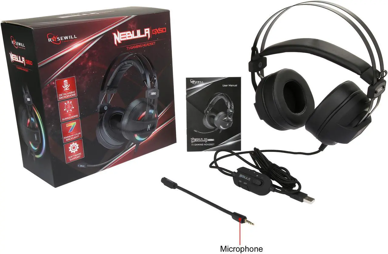 Alt view image 8 of 7 - Rosewill NEBULA GX50 Gaming Headset with Detachable Microphone & RGB Backlight