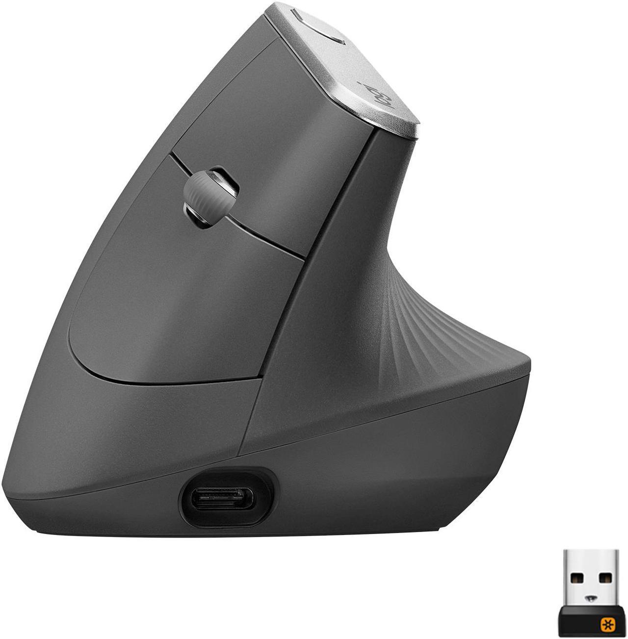 Logitech MX Vertical Wireless Mouse – Advanced Ergonomic Design Reduces Muscle Strain, Control and Move Content Between 3 Windows and Apple Computers (Bluetooth or USB), Rechargeable, Graphite