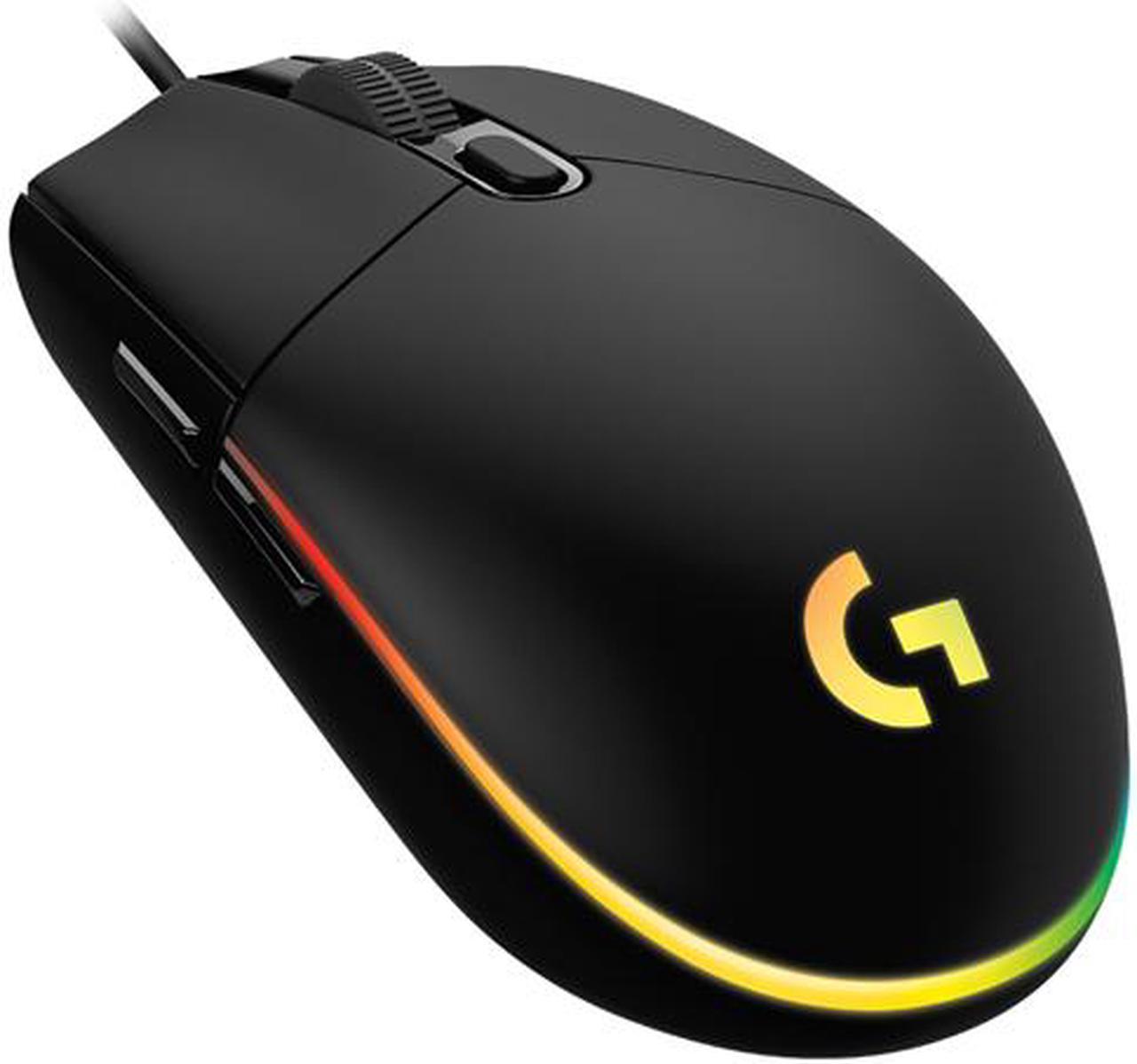 Logitech G203 Wired Gaming Mouse, 8,000 DPI, Rainbow Optical Effect LIGHTSYNC RGB, 6 Programmable Buttons, On-Board Memory, Screen Mapping, PC/Mac Computer and Laptop Compatible - Black