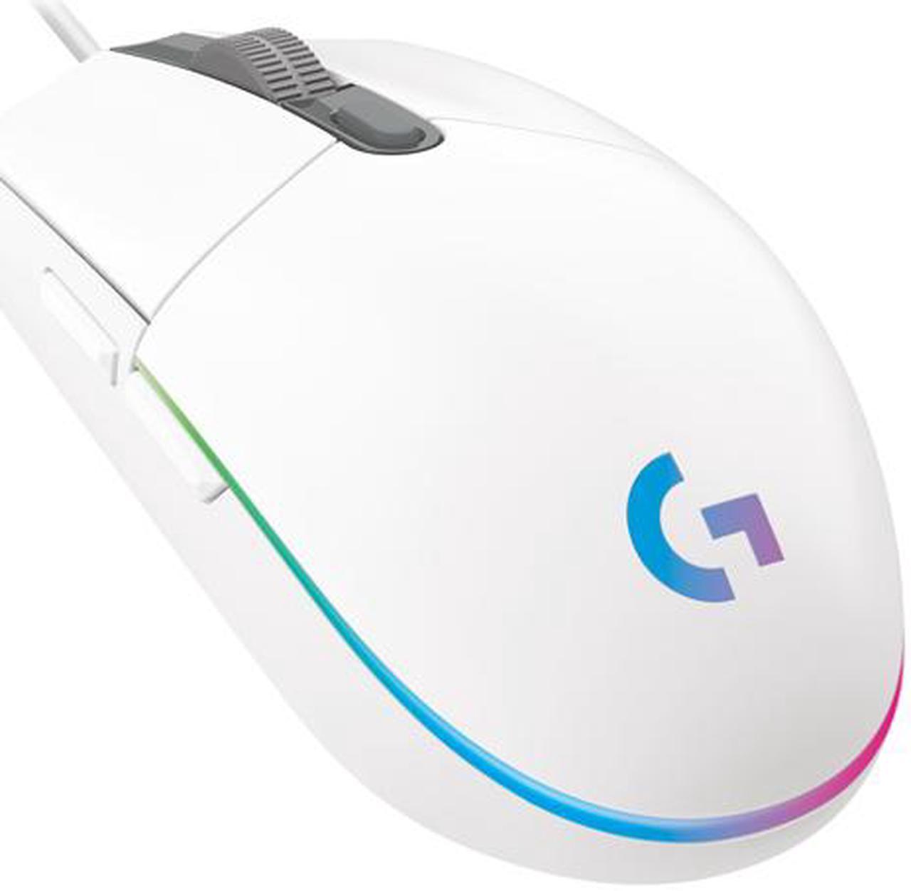 Logitech G203 Wired Gaming Mouse, 8,000 DPI, Rainbow Optical Effect LIGHTSYNC RGB, 6 Programmable Buttons, On-Board Memory, Screen Mapping, PC/Mac Computer and Laptop Compatible - White