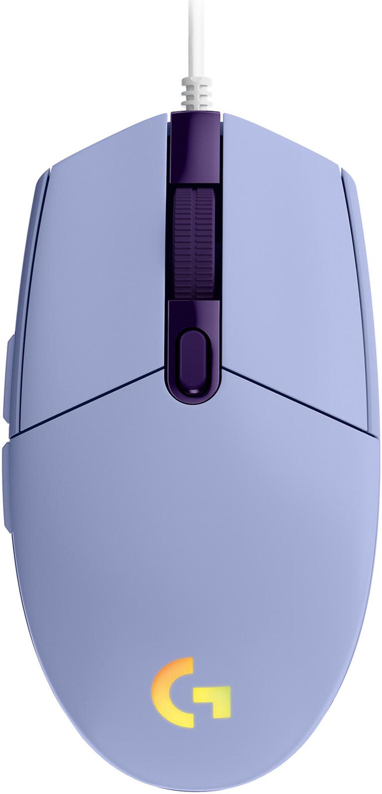 Logitech G203 Wired Gaming Mouse, 8,000 DPI, Rainbow Optical Effect LIGHTSYNC RGB, 6 Programmable Buttons, On-Board Memory, Screen Mapping, PC/Mac Computer and Laptop Compatible - Lilac