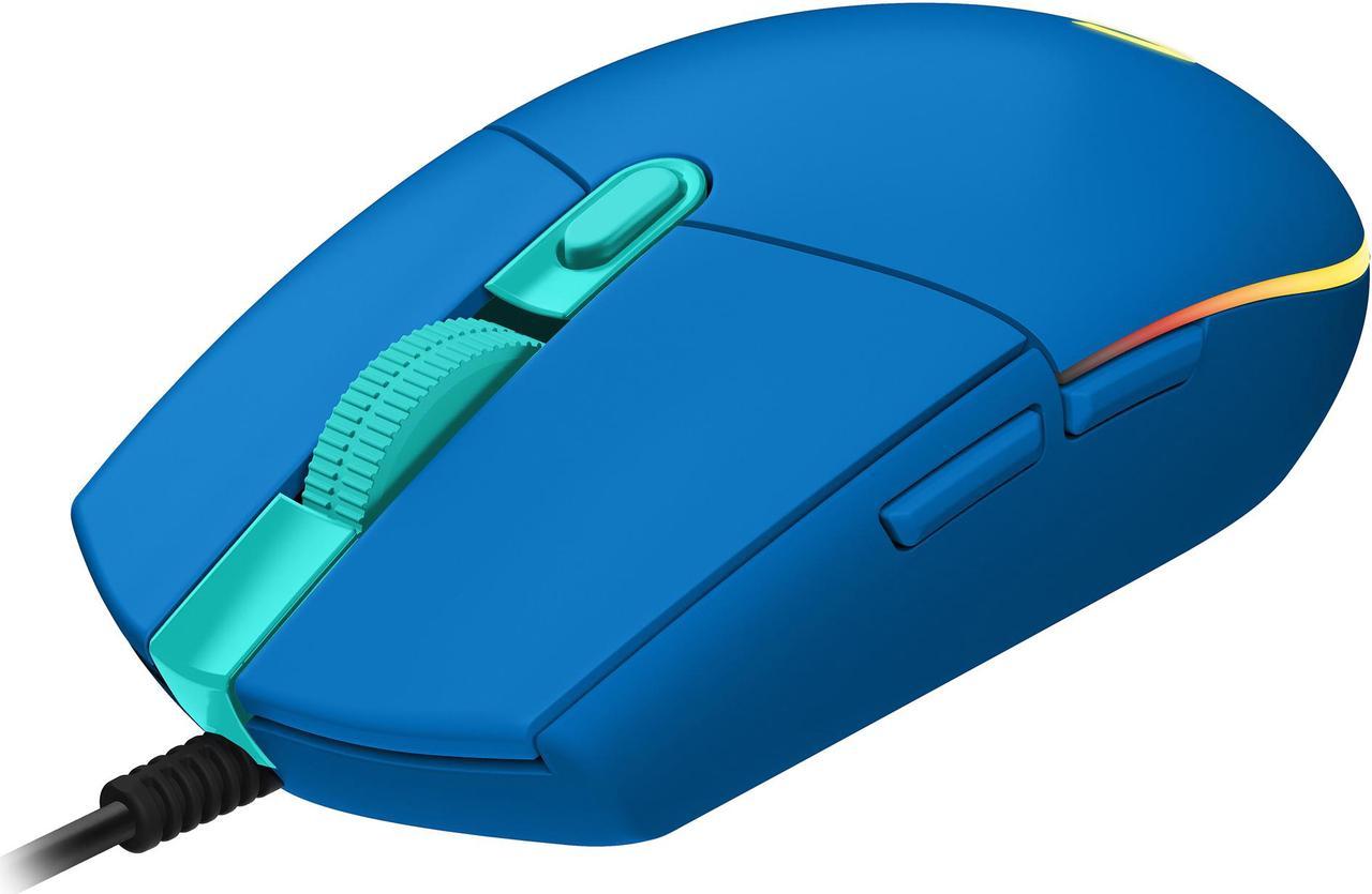 Logitech G203 Wired Gaming Mouse, 8,000 DPI, Rainbow Optical Effect LIGHTSYNC RGB, 6 Programmable Buttons, On-Board Memory, Screen Mapping, PC/Mac Computer and Laptop Compatible - Blue