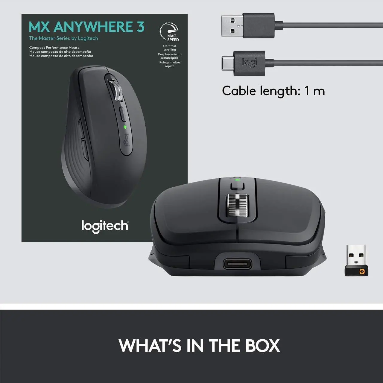 Alt view image 3 of 10 - Logitech MX Anywhere 3 Compact Performance Mouse, Wireless, Comfort, Fast Scrolling, Any Surface, Portable, 4000DPI, Customizable Buttons, USB-C, Bluetooth - Black