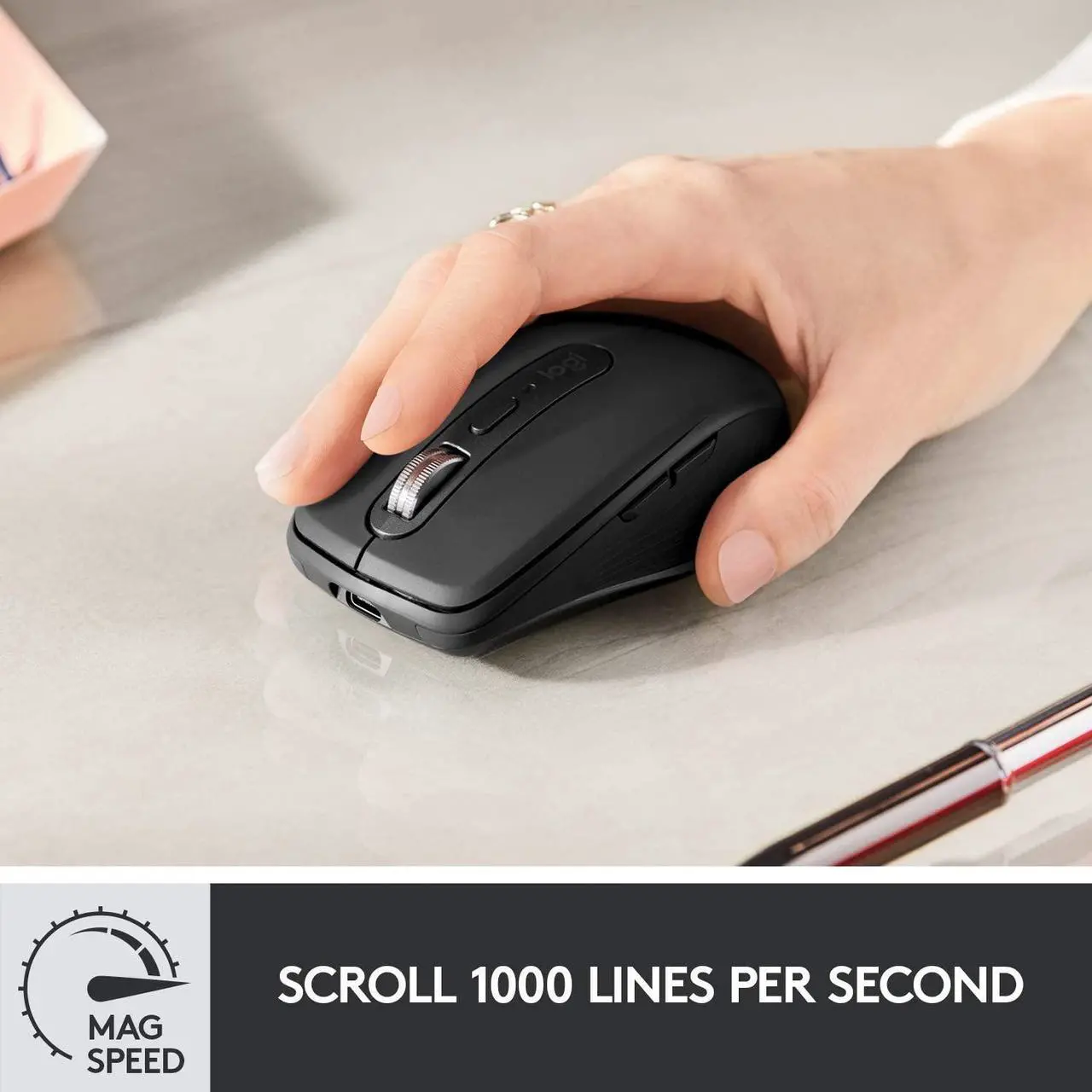 Alt view image 9 of 10 - Logitech MX Anywhere 3 Compact Performance Mouse, Wireless, Comfort, Fast Scrolling, Any Surface, Portable, 4000DPI, Customizable Buttons, USB-C, Bluetooth - Black