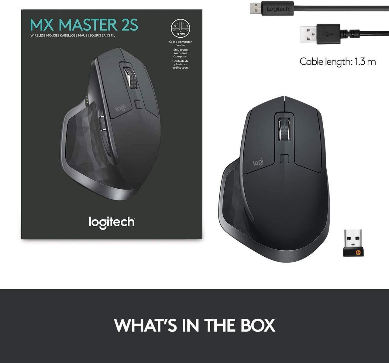 Alt view image 9 of 9 - Logitech MX Master 2S Wireless Mouse – Use on Any Surface, Hyper-Fast Scrolling, Ergonomic Shape, Rechargeable, Control Upto 3 Apple Mac and Windows Computers, Graphite
