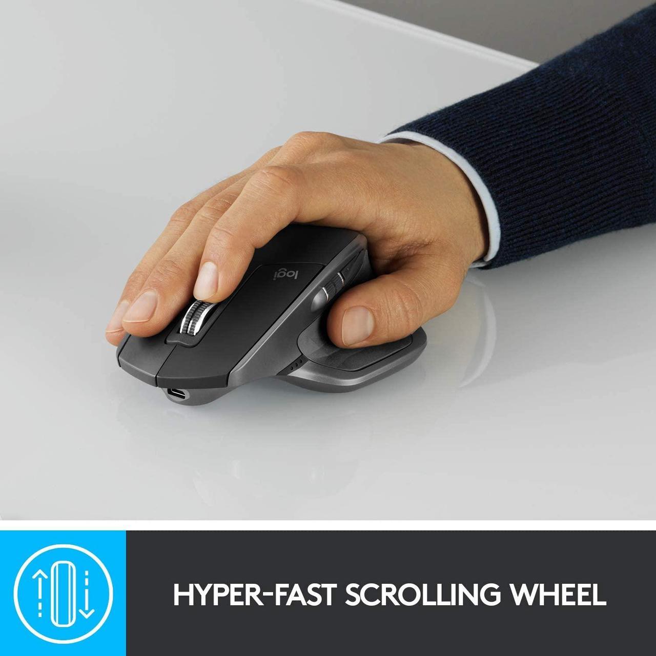 Alt view image 3 of 9 - Logitech MX Master 2S Wireless Mouse – Use on Any Surface, Hyper-Fast Scrolling, Ergonomic Shape, Rechargeable, Control Upto 3 Apple Mac and Windows Computers, Graphite