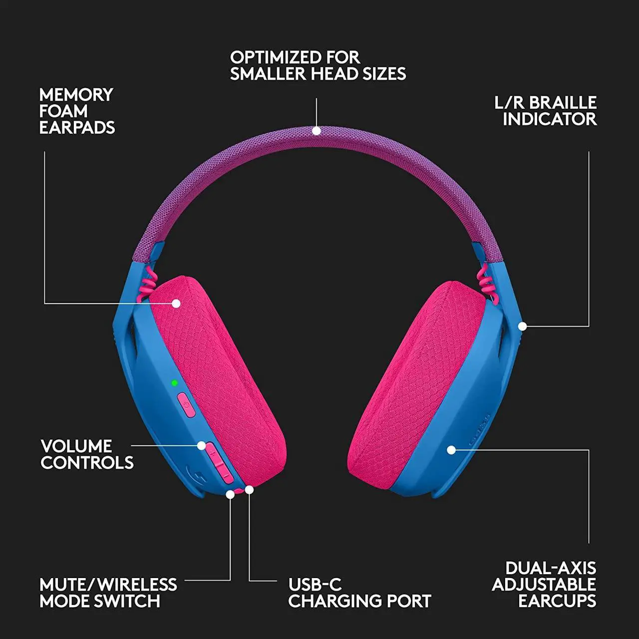 Alt view image 8 of 9 - Logitech G435 LIGHTSPEED and Bluetooth Wireless Gaming Headset - Lightweight over-ear headphones, built-in mics, 18h battery, compatible with Dolby Atmos, PC, PS4, PS5, Nintendo Switch, Mobile - Blue