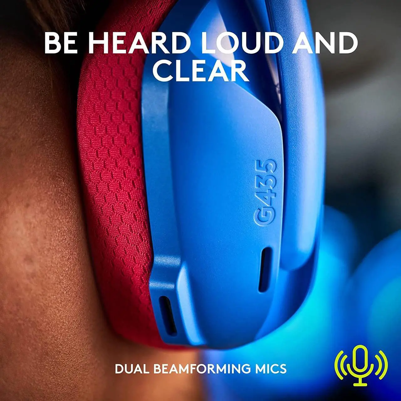 Alt view image 5 of 9 - Logitech G435 LIGHTSPEED and Bluetooth Wireless Gaming Headset - Lightweight over-ear headphones, built-in mics, 18h battery, compatible with Dolby Atmos, PC, PS4, PS5, Nintendo Switch, Mobile - Blue