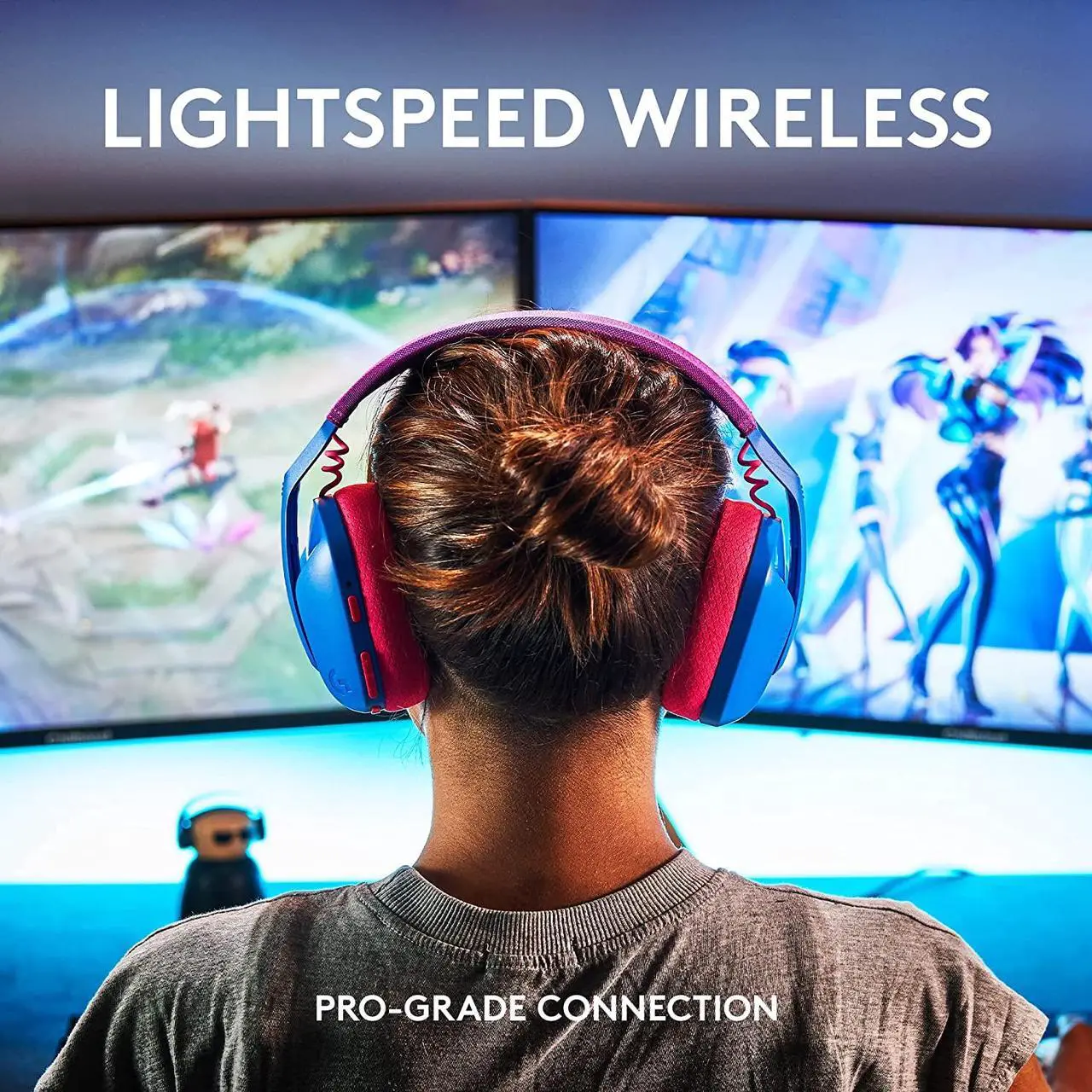 Alt view image 2 of 9 - Logitech G435 LIGHTSPEED and Bluetooth Wireless Gaming Headset - Lightweight over-ear headphones, built-in mics, 18h battery, compatible with Dolby Atmos, PC, PS4, PS5, Nintendo Switch, Mobile - Blue