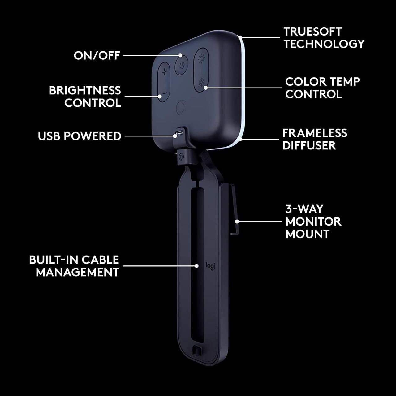 Alt view image 6 of 10 - Logitech Litra Glow Premium LED Streaming Light with TrueSoft, adjustable monitor mount, brightness & color temp settings, desktop app control for PC/Mac - Graphite