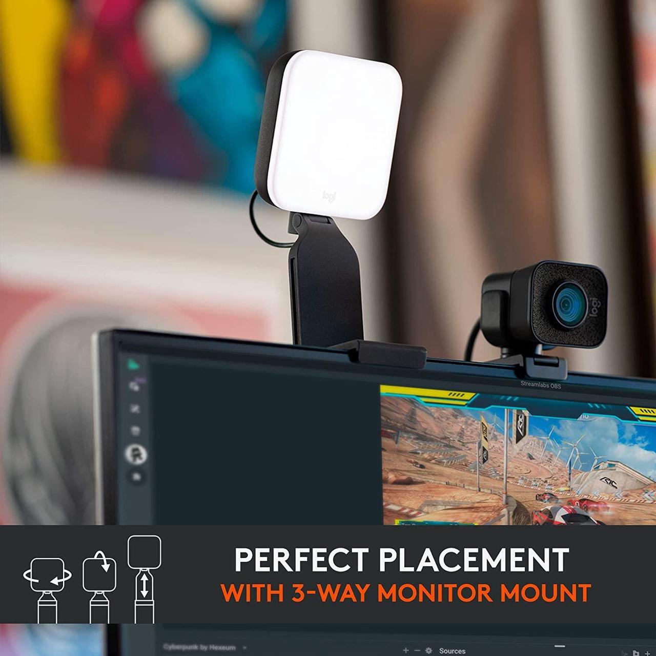 Alt view image 5 of 10 - Logitech Litra Glow Premium LED Streaming Light with TrueSoft, adjustable monitor mount, brightness & color temp settings, desktop app control for PC/Mac - Graphite