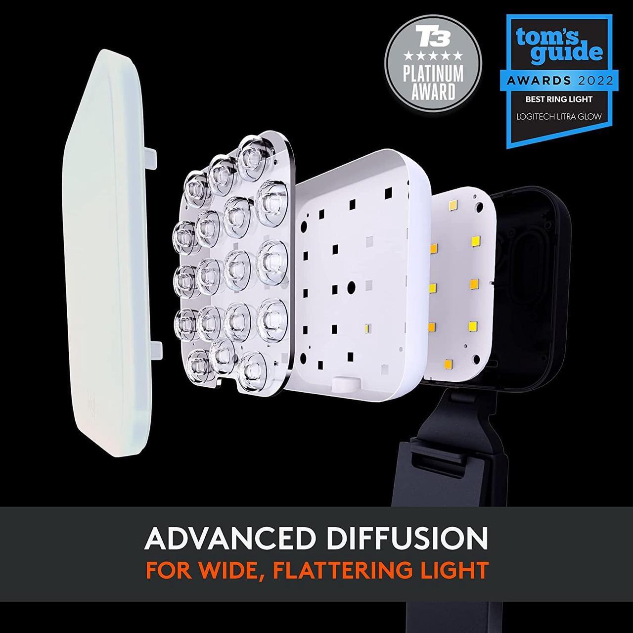 Alt view image 3 of 10 - Logitech Litra Glow Premium LED Streaming Light with TrueSoft, adjustable monitor mount, brightness & color temp settings, desktop app control for PC/Mac - Graphite