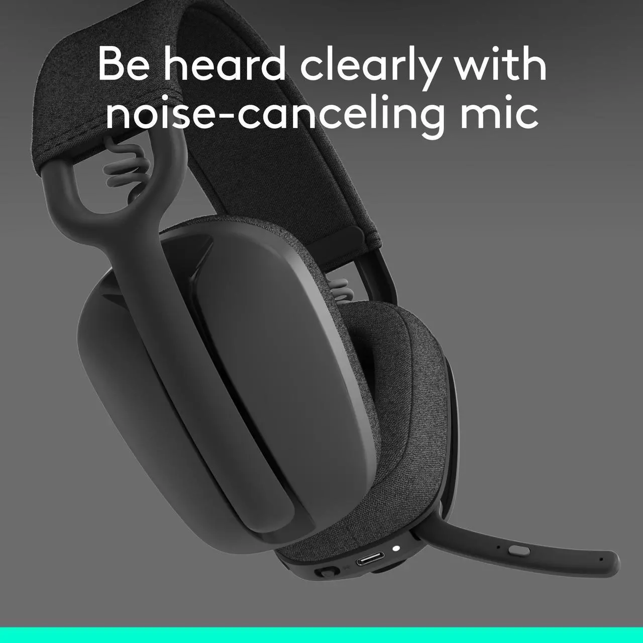 Alt view image 3 of 10 - Logitech Zone Vibe 100 Lightweight Wireless Over Ear Headphones with Noise Canceling Microphone, Advanced Multipoint Bluetooth Headset, Works with Teams, Google Meet, Zoom, Mac/PC - Graphite