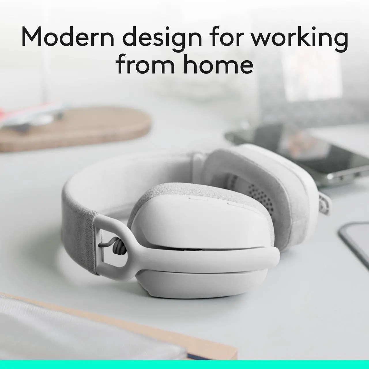 Alt view image 2 of 10 - Logitech Zone Vibe 100 Lightweight Wireless Over Ear Headphones with Noise Canceling Microphone, Advanced Multipoint Bluetooth Headset, Works with Teams, Google Meet, Zoom, Mac/PC - Off White
