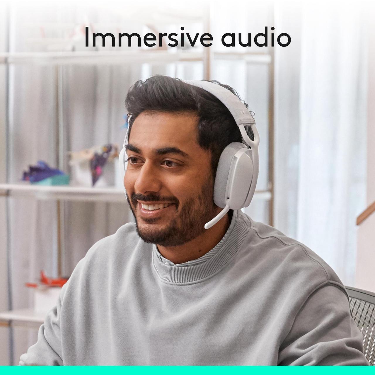 Alt view image 4 of 10 - Logitech Zone Vibe 100 Lightweight Wireless Over Ear Headphones with Noise Canceling Microphone, Advanced Multipoint Bluetooth Headset, Works with Teams, Google Meet, Zoom, Mac/PC - Off White