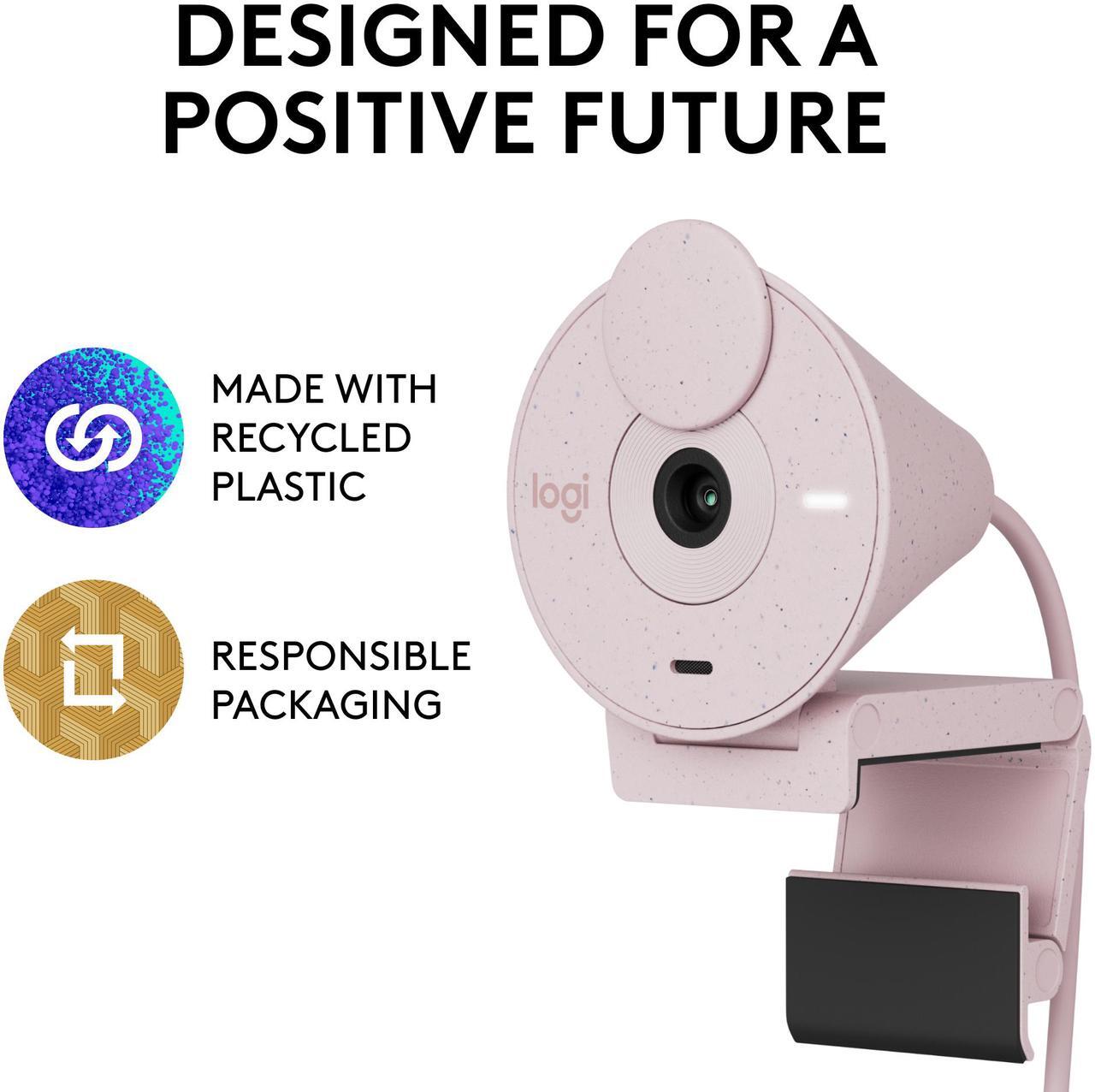Alt view image 8 of 9 - Logitech Brio 300 Full HD Webcam with Privacy Shutter, Noise Reduction Microphone, USB-C, certified for Zoom, Microsoft Teams, Google Meet, Auto Light Correction, Rose