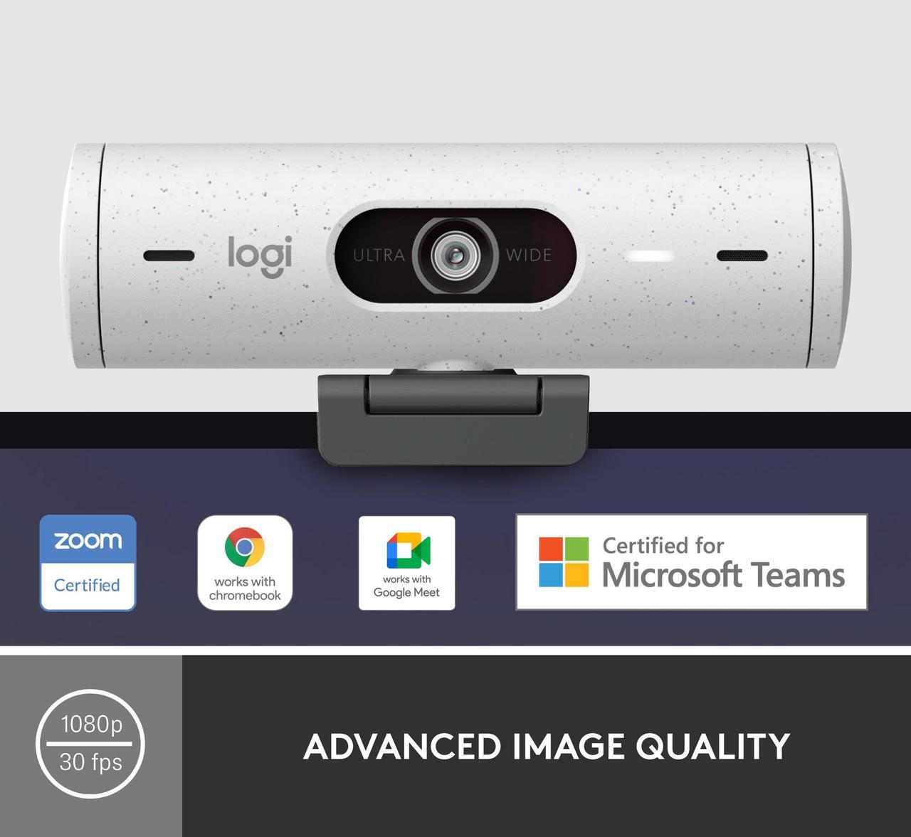 Alt view image 2 of 11 - Logitech Brio 500 Full HD Webcam with Auto Light Correction,Show Mode, Dual Noise Reduction Mics, Webcam Privacy Cover, Works with Microsoft Teams, Google Meet, Zoom, USB-C Cable - Off White