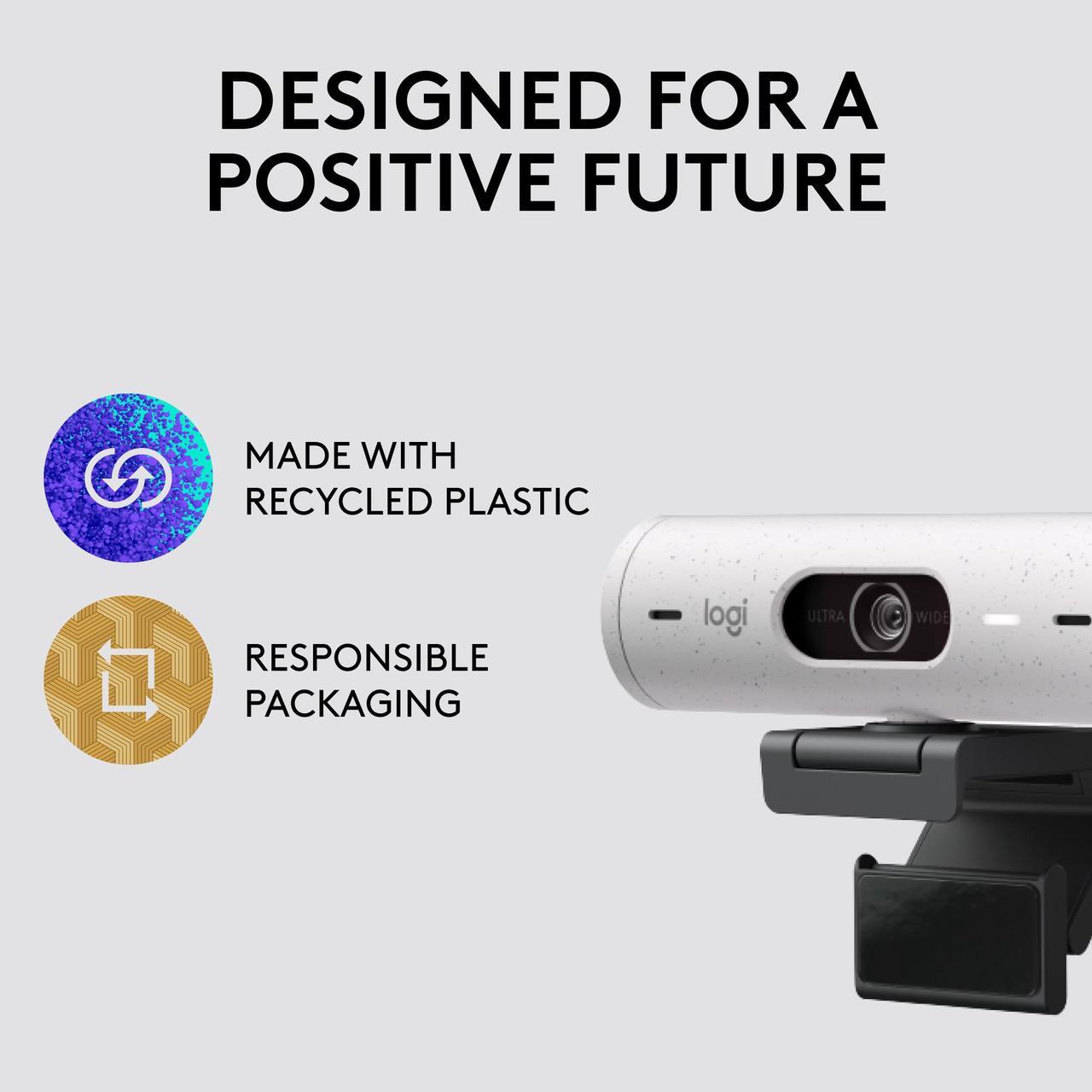 Alt view image 3 of 11 - Logitech Brio 500 Full HD Webcam with Auto Light Correction,Show Mode, Dual Noise Reduction Mics, Webcam Privacy Cover, Works with Microsoft Teams, Google Meet, Zoom, USB-C Cable - Off White