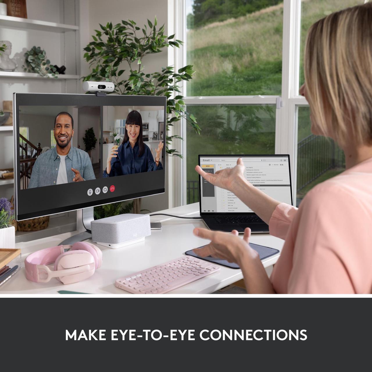 Alt view image 10 of 11 - Logitech Brio 500 Full HD Webcam with Auto Light Correction,Show Mode, Dual Noise Reduction Mics, Webcam Privacy Cover, Works with Microsoft Teams, Google Meet, Zoom, USB-C Cable - Off White