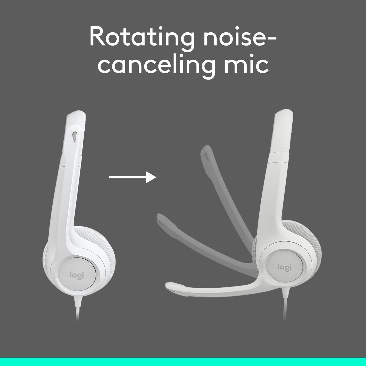 Alt view image 3 of 9 - Logitech H390 Wired Headset for PC/Laptop, Stereo Headphones with Noise Cancelling Microphone, USB-A, In-Line Controls, off white