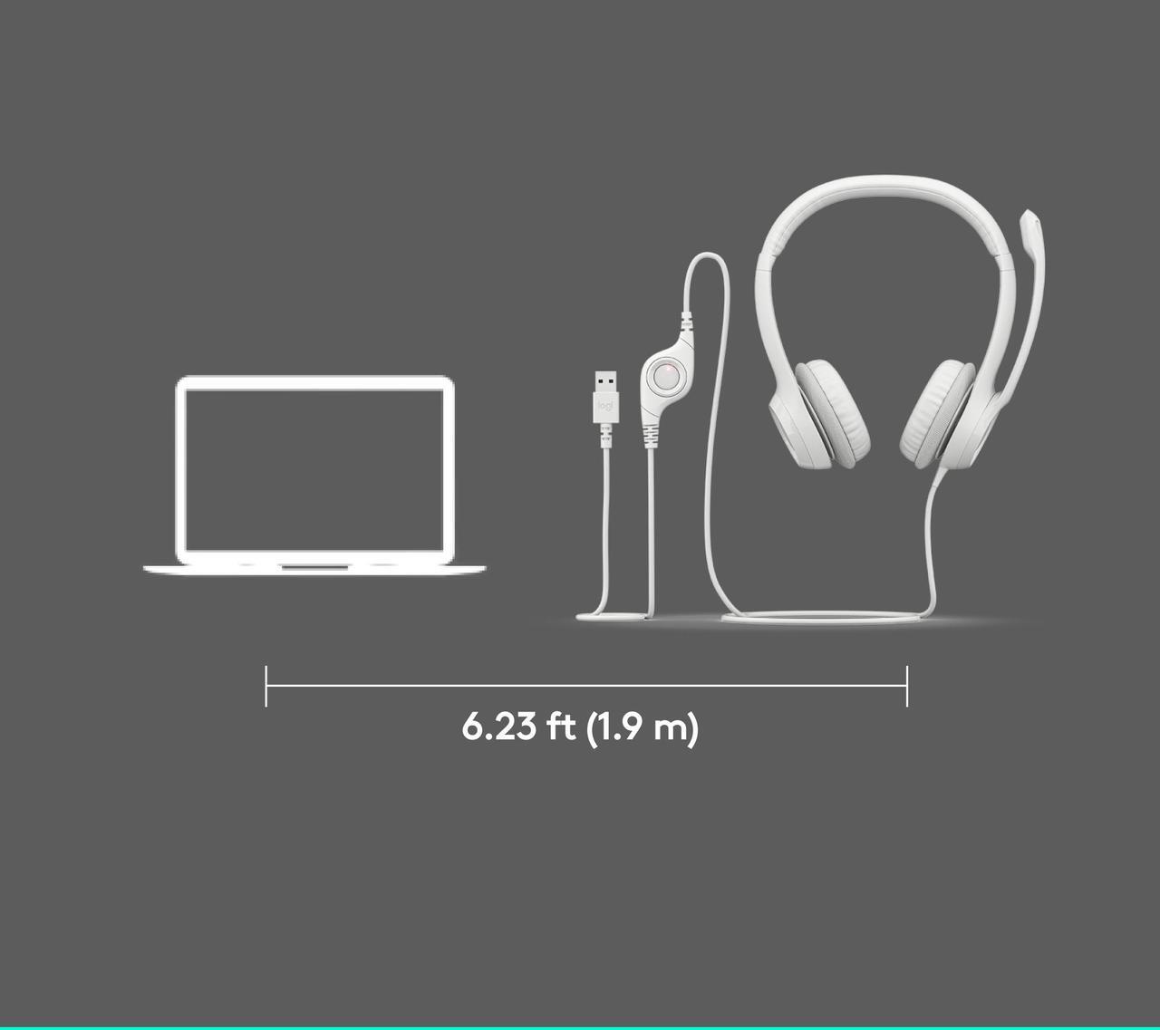 Alt view image 8 of 9 - Logitech H390 Wired Headset for PC/Laptop, Stereo Headphones with Noise Cancelling Microphone, USB-A, In-Line Controls, off white