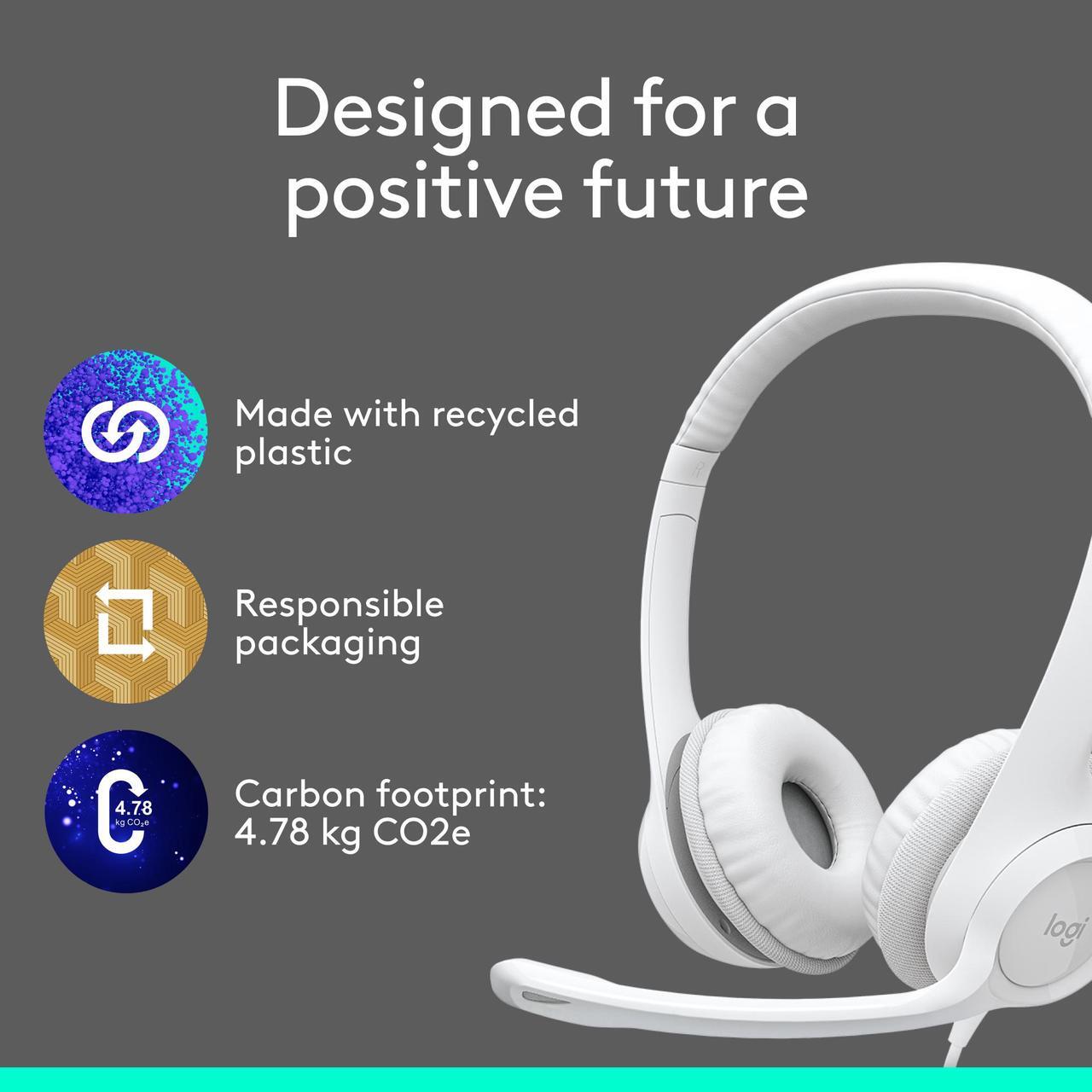 Alt view image 9 of 9 - Logitech H390 Wired Headset for PC/Laptop, Stereo Headphones with Noise Cancelling Microphone, USB-A, In-Line Controls, off white