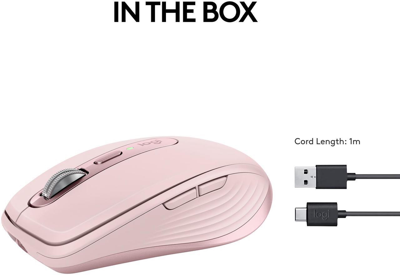 Alt view image 8 of 8 - Logitech MX Anywhere 3S Compact Wireless Mouse, Fast Scrolling, 8K DPI Any-Surface Tracking, Quiet Clicks, Programmable Buttons, USB C, Bluetooth, Windows PC, Linux, Chrome, Mac, Rose