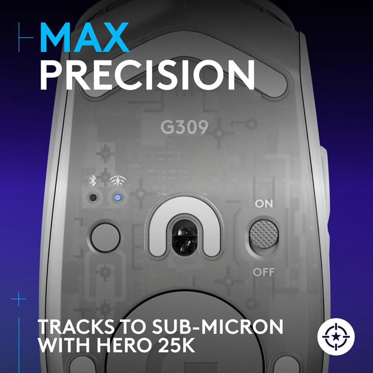 Alt view image 4 of 9 - Logitech G309 LIGHTSPEED Wireless Gaming Mouse, Lightweight, LIGHTFORCE Hybrid Switches, HERO 25K Sensor, 300+ Hour Battery Life With AA Battery, 6 Programmable Buttons, PC & Mac - White