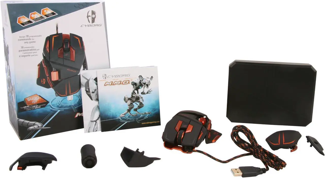 Alt view image 6 of 6 - M.M.O. 7 Gaming Mouse Cyborg CCB437130002/04/1 Black 13 Buttons 1 x Wheel USB Wired Laser 6400 dpi