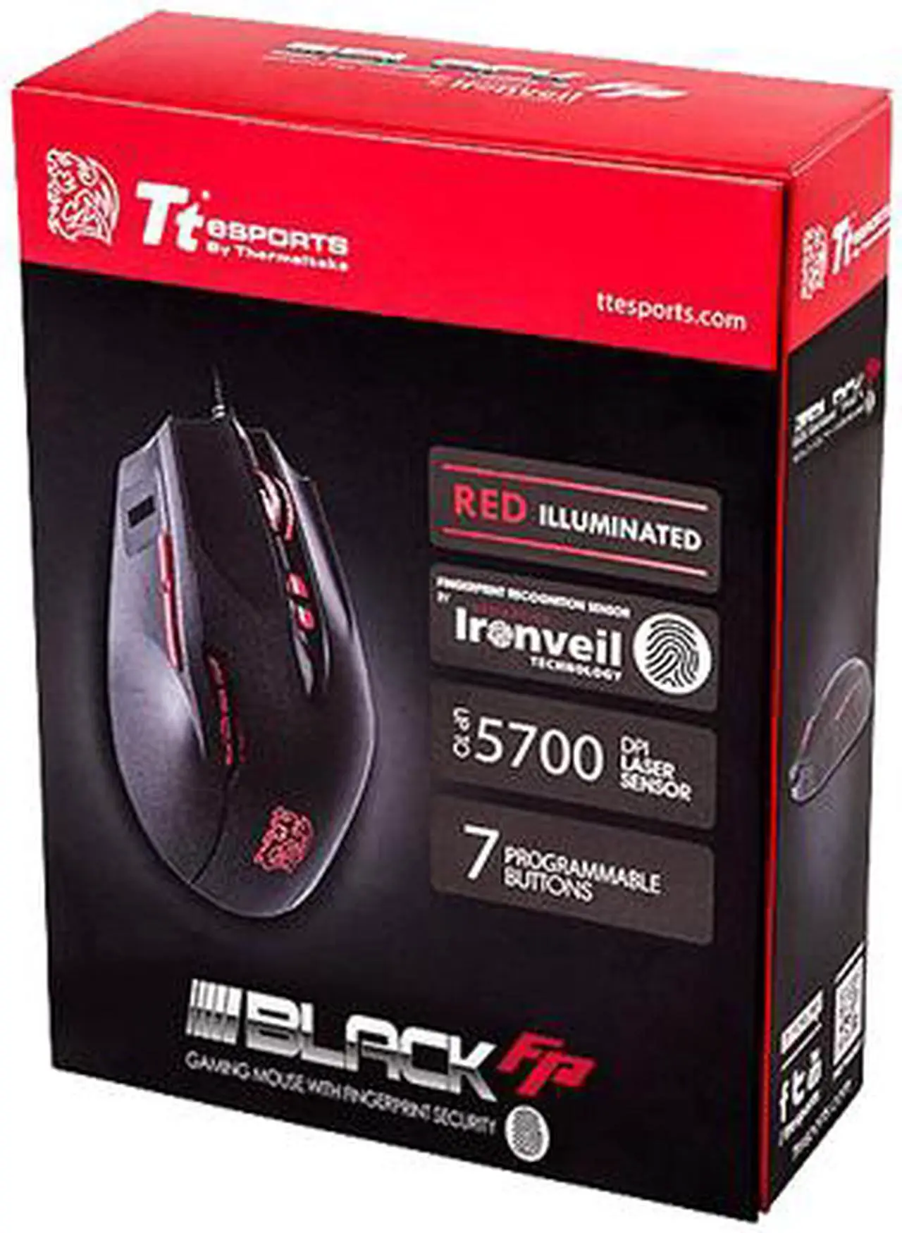 Alt view image 6 of 6 - Tt eSPORTS Black FP MO-BKV-WDLGBK-01 Black 7 Buttons 1 x Wheel USB Wired Laser 5700 dpi Fingerprint Mouse