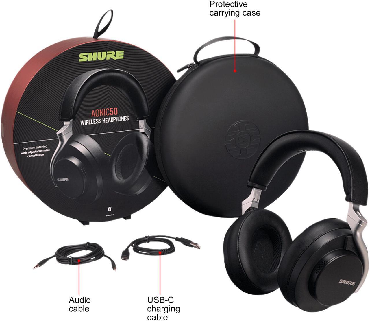 Alt view image 5 of 5 - Shure AONIC 50 (SBH2350-BK) Premium Wireless Noise Cancelling Headphones (Black)