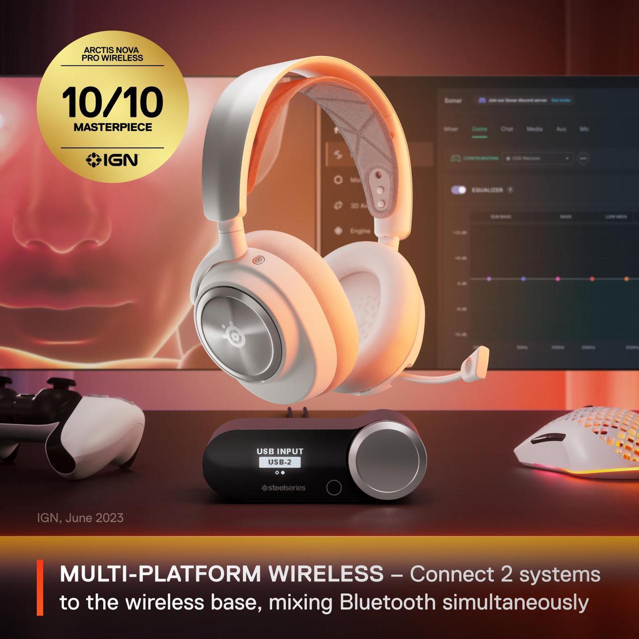 Alt view image 5 of 17 - SteelSeries Arctis Nova Pro Wireless Multi-System Gaming Headset - Premium Hi-Fi Drivers - Active Noise Cancellation - Infinity Power System - PC, PS5/PS4, Switch, Mobile, White