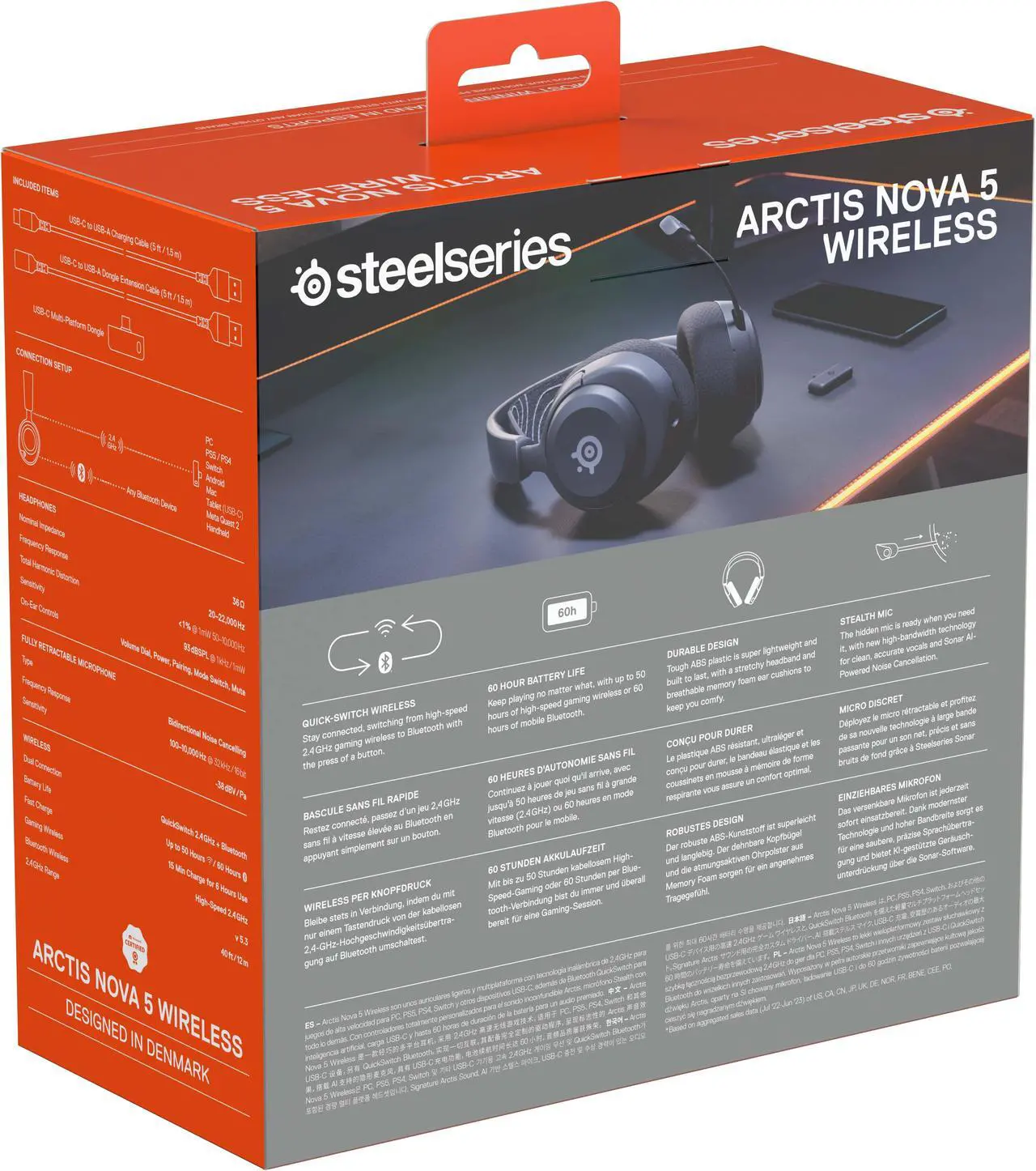 Alt view image 12 of 15 - SteelSeries Arctis Nova 5 Wireless Multi-System Gaming Headset — Neodymium Magnetic Drivers — 100+ Audio Presets — 60 HR Battery — 2.4GHz or BT — ClearCast Gen2.X Mic — PC, PS5, PS4, Switch, Mobile