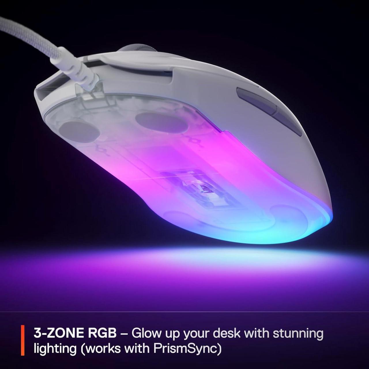 Alt view image 4 of 8 - SteelSeries Rival 3 Gen 2 Gaming Mouse — 8500 DPI TrueMove Core Optical Sensor, 60 Million Click Durability, Low Latency, 77g Lightweight, 100% PTFE Feet, RGB — White