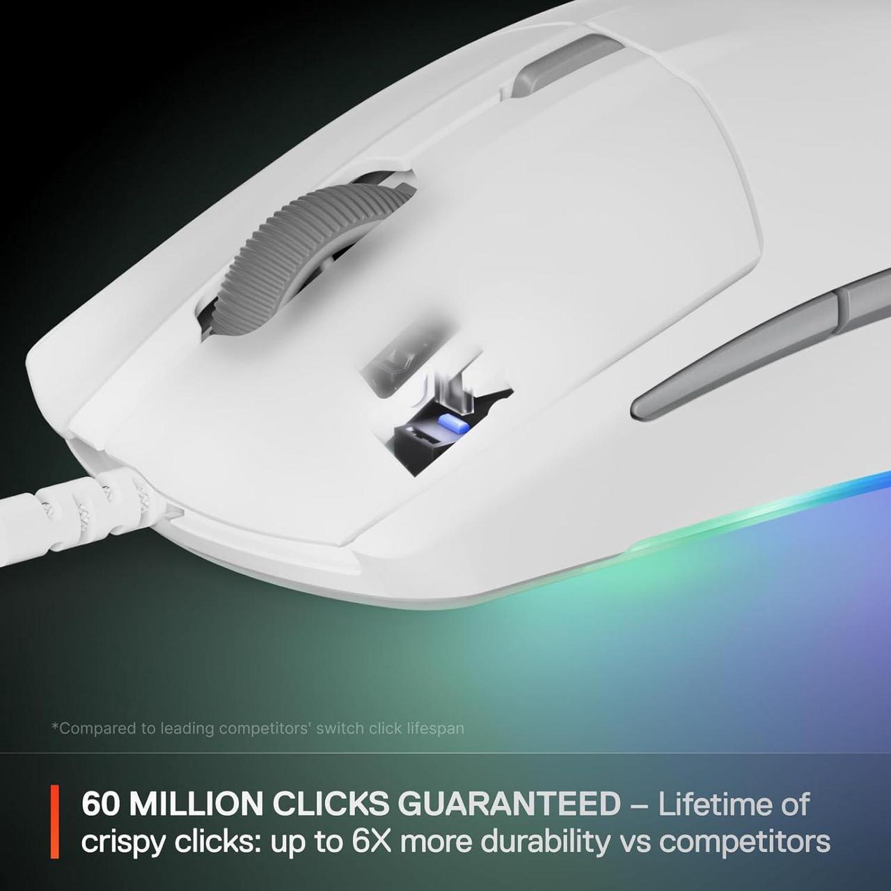 Alt view image 3 of 8 - SteelSeries Rival 3 Gen 2 Gaming Mouse — 8500 DPI TrueMove Core Optical Sensor, 60 Million Click Durability, Low Latency, 77g Lightweight, 100% PTFE Feet, RGB — White