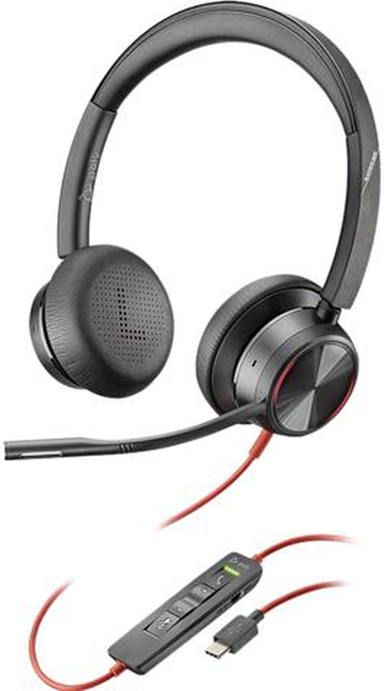 Poly - Blackwire 8225 Wired Headset with Boom Mic (Plantronics) - Dual-Ear (Stereo) Computer Headset - USB-C to Connect to Your PC/Mac - Active Noise Canceling - Works with Teams, Zoom & More