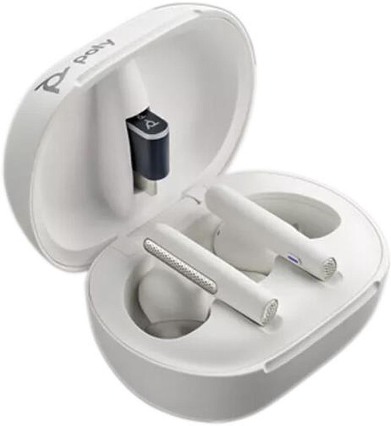 Poly Voyager Free 60+ Teams Wireless Earset - USB-C Dongle - True Wireless - Bluetooth - 98.4 ft - 20 Hz - 20 kHz - Earbud - Binaural - In-ear - Noise Canceling - White Sand  216755-02