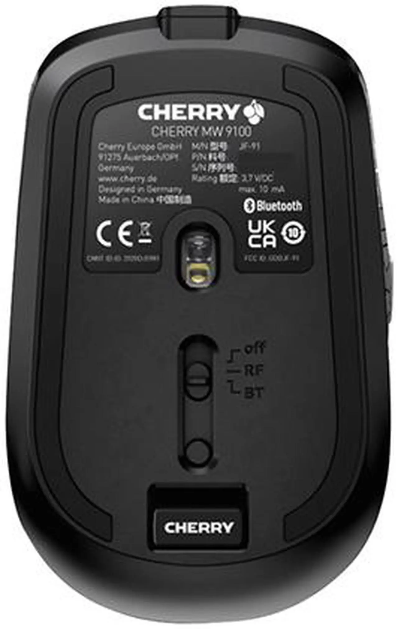 Alt view image 3 of 3 - Cherry MW 9100 Rechargeable Wireless Mouse - Wireless - Bluetooth/Radio Frequency - 2.40 GHz - Yes - Black - USB - 2400 dpi - Scroll Wheel - 6 Button(s) - Symmetrical