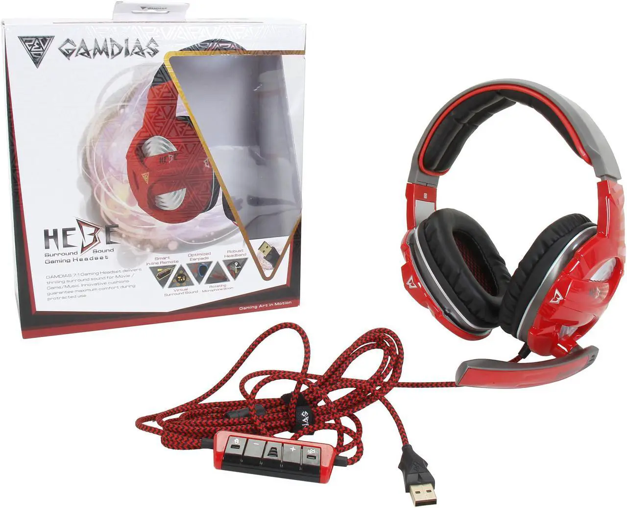 Alt view image 6 of 6 - GAMDIAS Hebe GHS2300 USB Virtual Surround Sound 7.1 Gaming Headset, Smart In-Line Remote, Rotating Microphone Boom